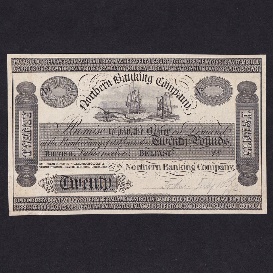 Northern Ireland, (NR27) Northern Bank, £20, C1873, Obverse Proof on paper, 34 Branches, mount marks otherwise EF