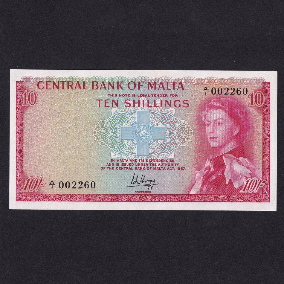 Malta (P28) 10 Shillings, A/1 002260, QEII, UNC