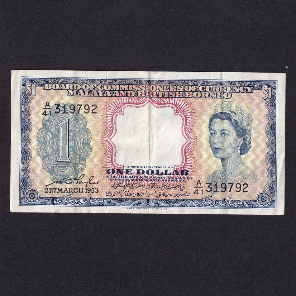 Malaya & British Borneo (P1a) $1, 1953, QEII, A/41, A/VF