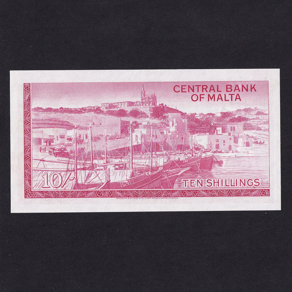 Malta (P28) 10 Shillings, A/4 833737, QEII, UNC