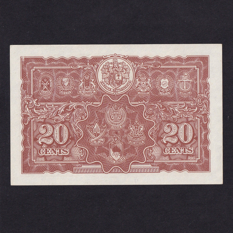 Malaya (P9b) 20 Cents, 1941, Jawi script type B, UNC