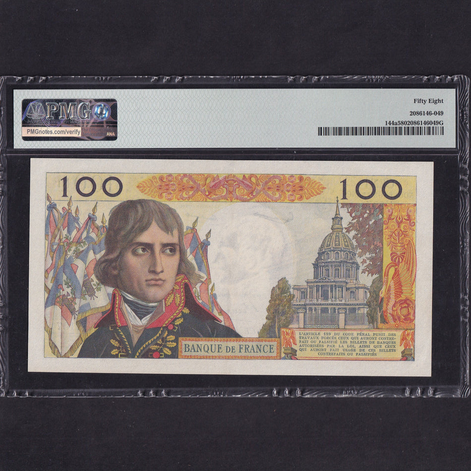 France (P144a) 100 Nouveaux Francs, 1961, Napoleon, PMG58, A/UNC