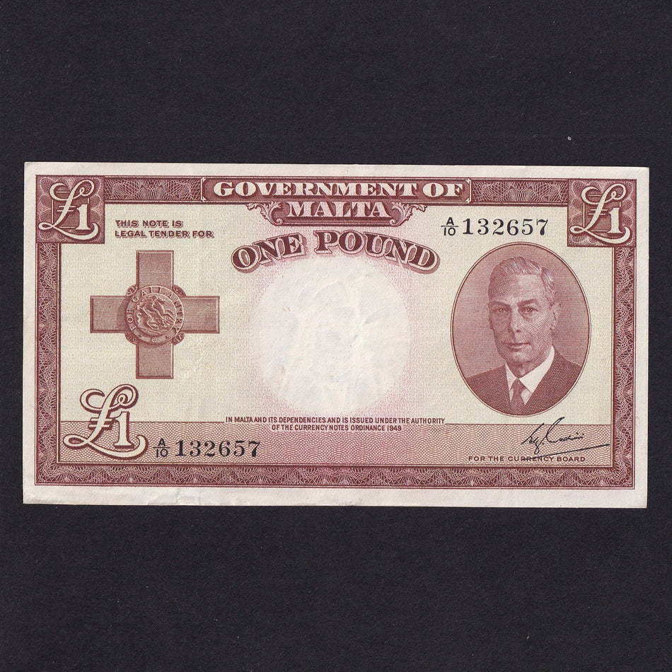 Malta (P22) £1, George VI, George Cross, A/10, Good VF