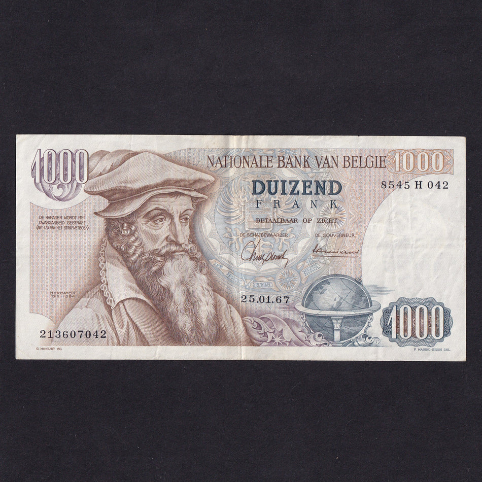 Belgium (P136b) 1000 Francs, 1967, Fine