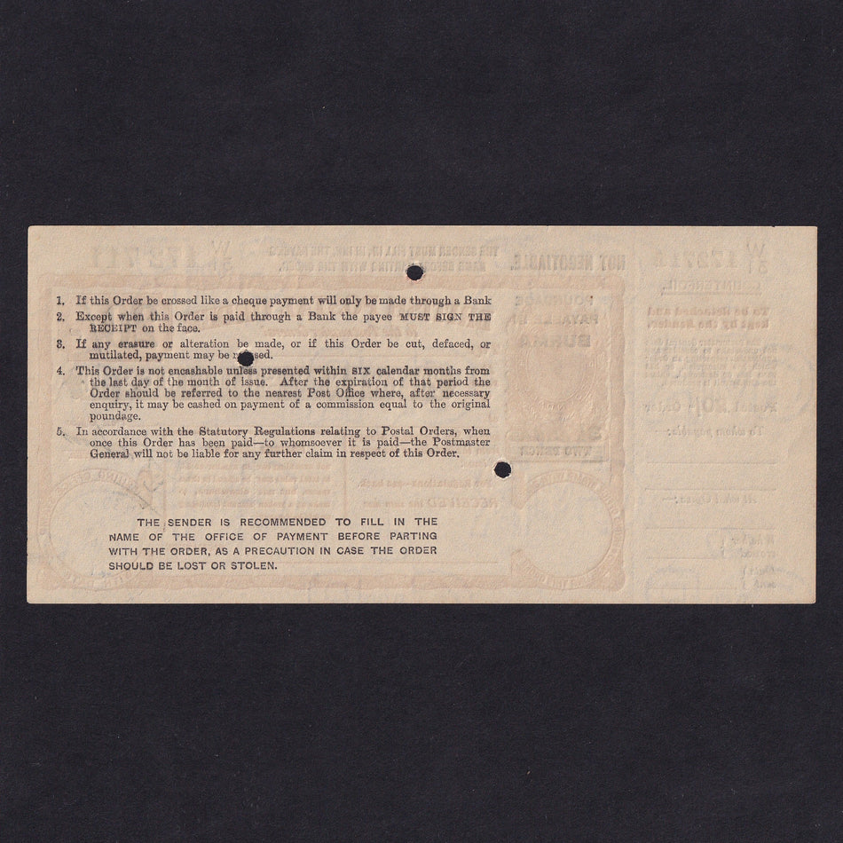 Burma, 20 Shillings postal order, Rangoon, 1949, KGVI, W31 172663, A/UNC