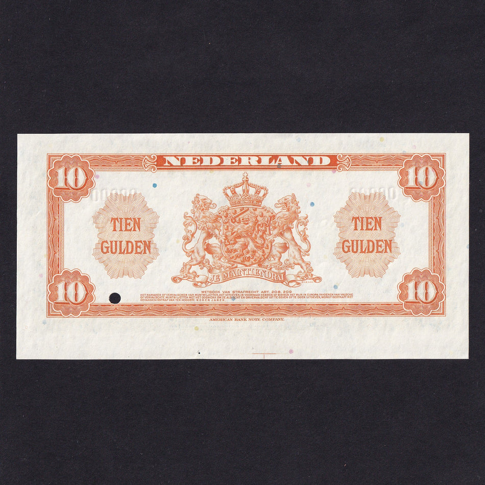 Netherlands (P66s) 10 Gulden specimen, 1943, Queen Wilhelmina, UNC