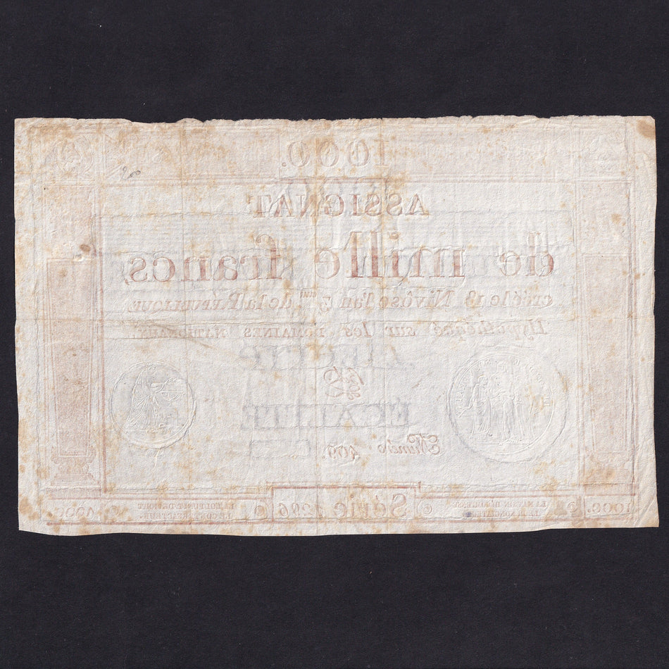 France (Assignats, PA50) 1000 Francs, 1795, series 1296, Fine