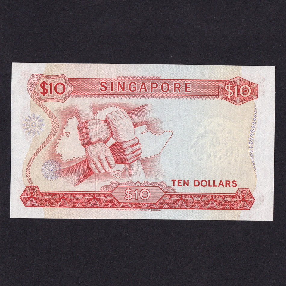 Singapore (P3d) $10, 1973, red signature seal type II, count crease, UNC