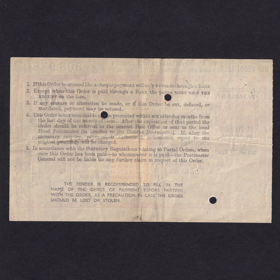 Southern Rhodesia, 20 Shillings postal order, 1957, KGVI, no.W5 506978, Fine
