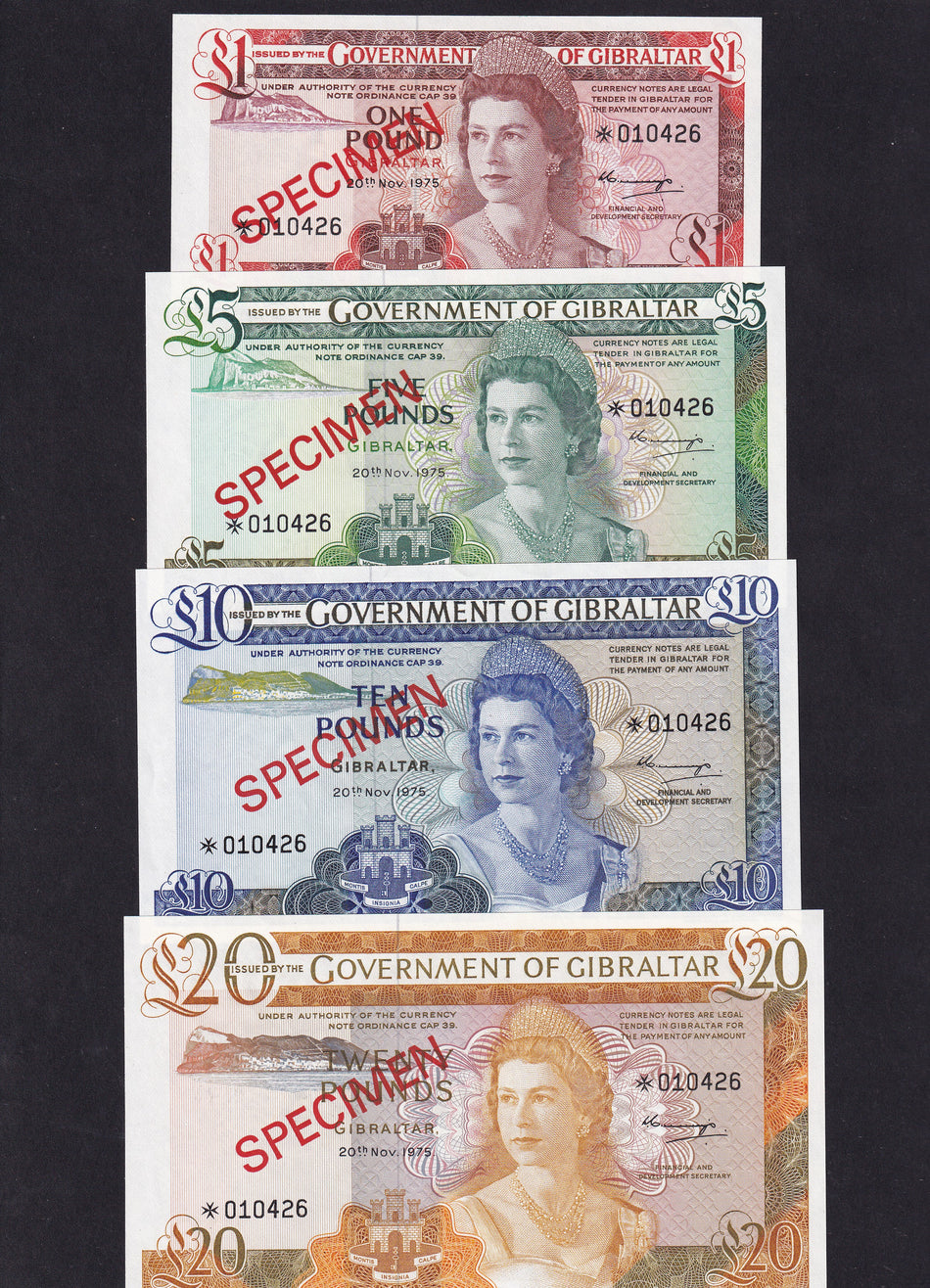 Gibraltar (PCS1) £1, £5, £10 & £20 Franklin Mint specimen set, no.010426, without envelope, UNC