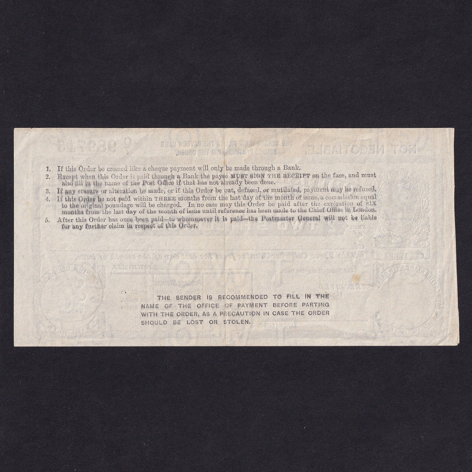 Postal Order, 2 Shillings, 1924, George V, no.C/7 989715, Good VF