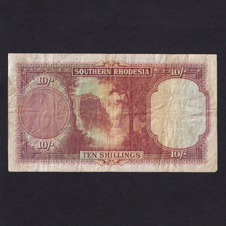 Southern Rhodesia (P12b) 10 Shillings, 3rd January 1953, for the Southern Rhodesia Currency Board, VG