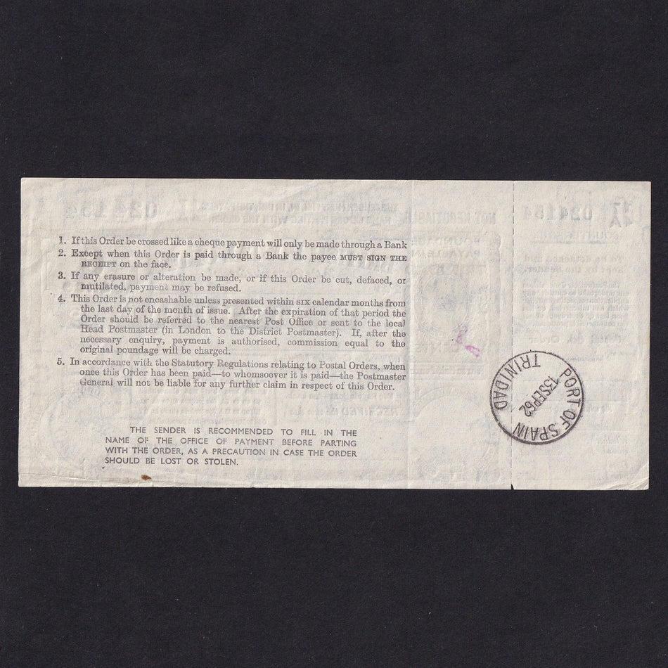 Trinidad, Six Pence postal order, 1962, KGVI, with counterfoil, no.174A 024154, VF