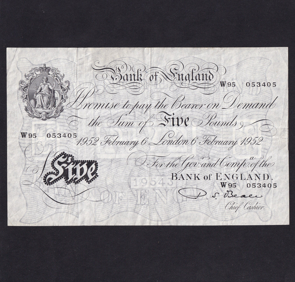 Bank of England (B270) Beale, £5, 6th February 1952, W95 053405, Good Fine
