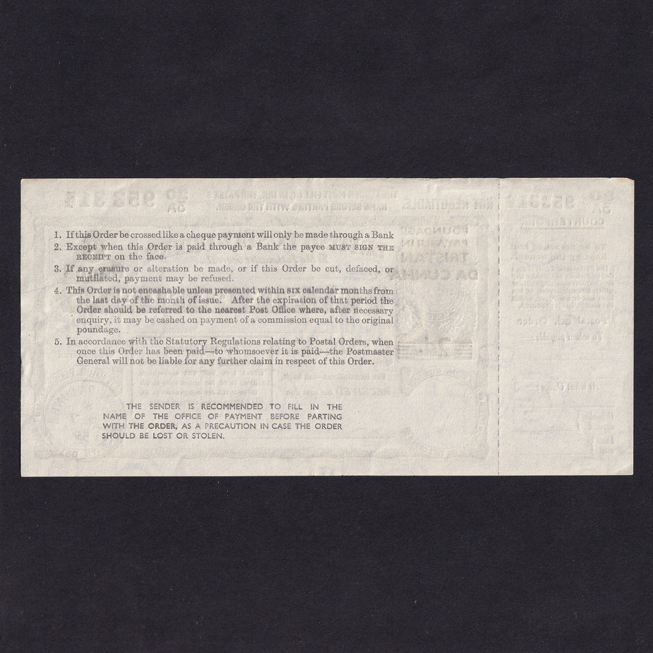 Tristan da Cunha, Six Pence postal order, 1959, KGVI, with counterfoil, no.230A 953314, Good EF