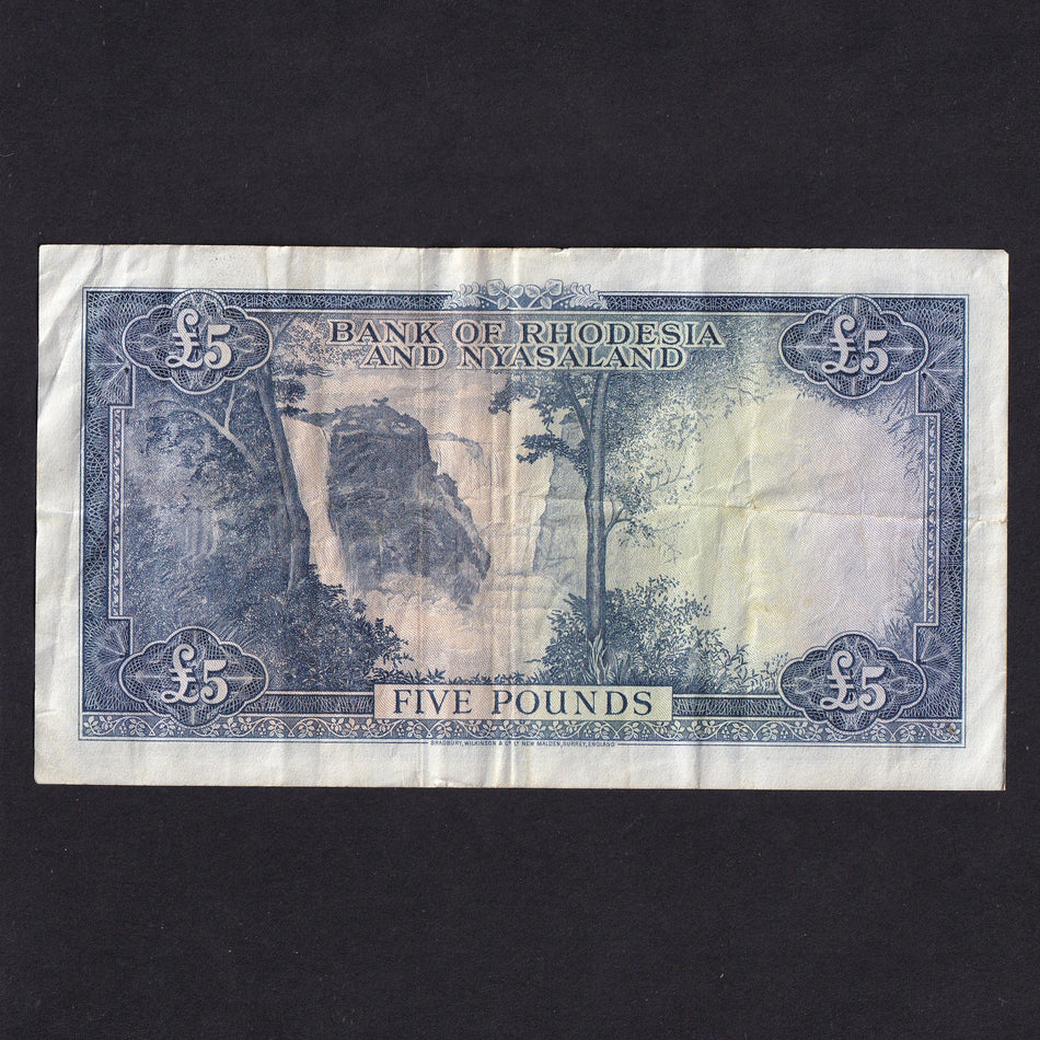 Rhodesia & Nyasaland (P22b) £5, 1st February 1961, Y/11 999000, QEII, Richards signature, Good Fine