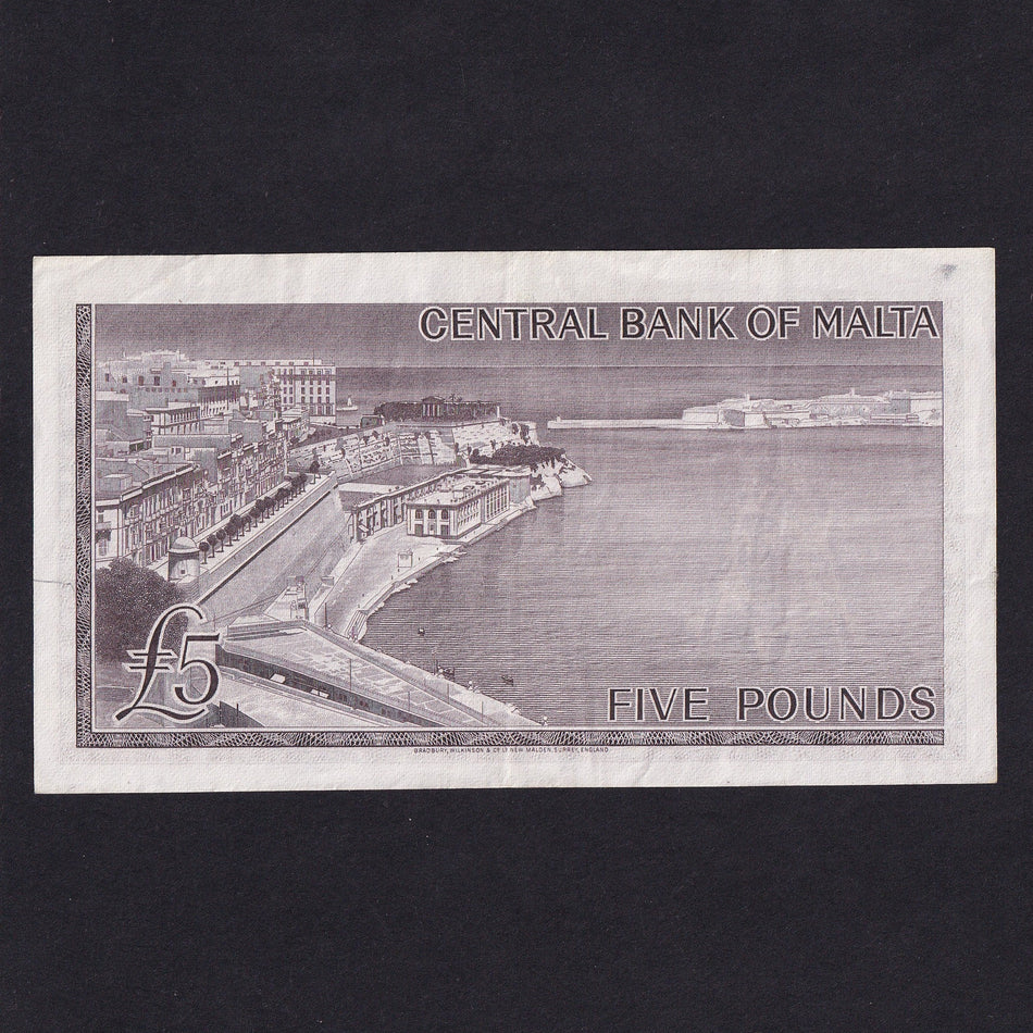 Malta (P30a) £5, 1968, QEII, Hogg signature, A/4 186617, VF