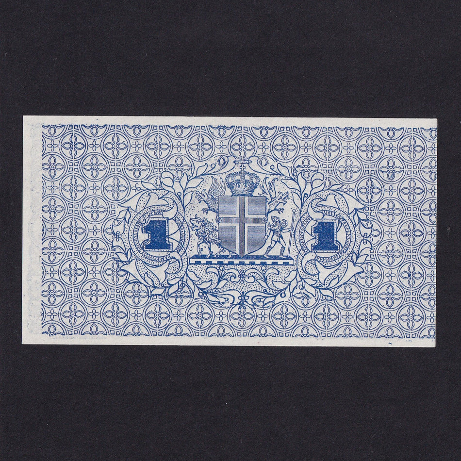 Iceland (P17b) 1 Krona, 1922, dark blue serial top left, no.278270, UNC