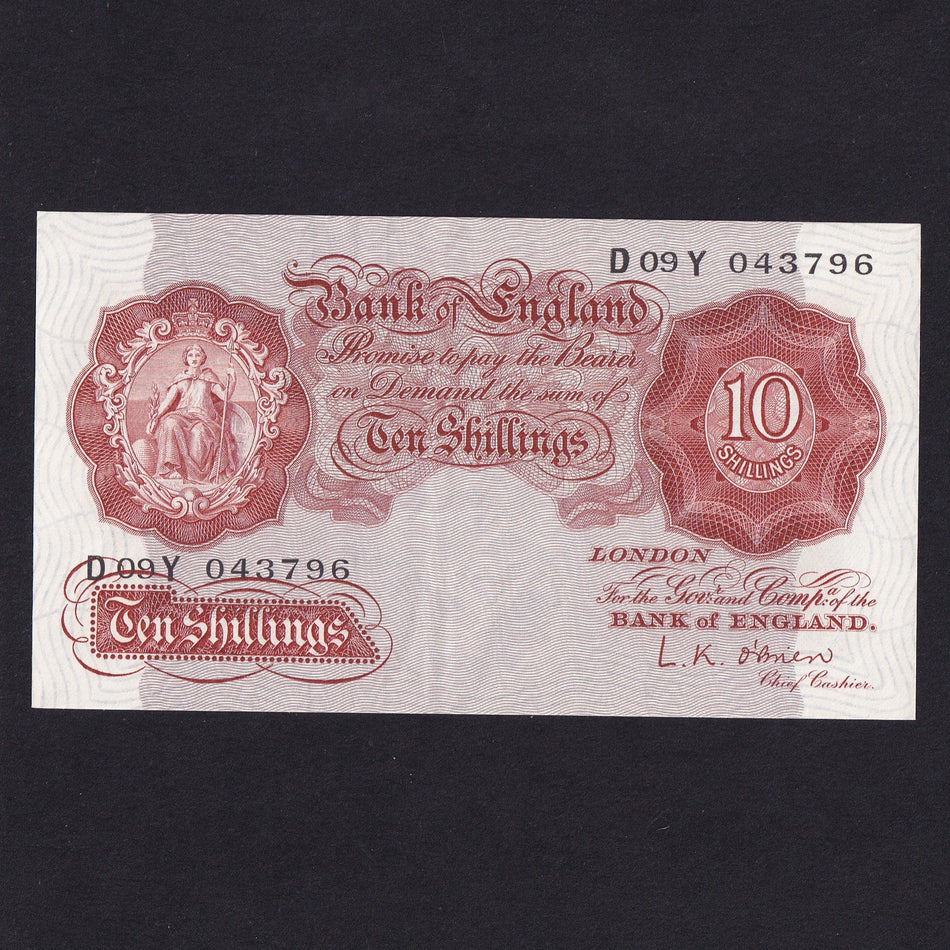 Bank of England (B271) O'Brien, 10 Shillings, mid-series, centre fold, otherwise EF