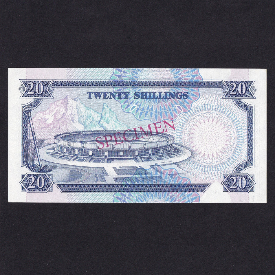 Kenya (P25c) 20 Shilingi specimen, 1st July 1990, 'specimen' in red, G69 000000, UNC