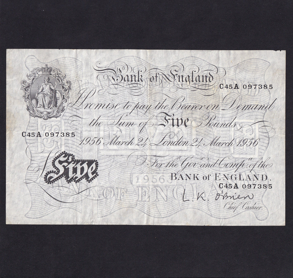 Bank of England (B276) O'Brien, £5, 24th March 1956, C45A 097385, VG