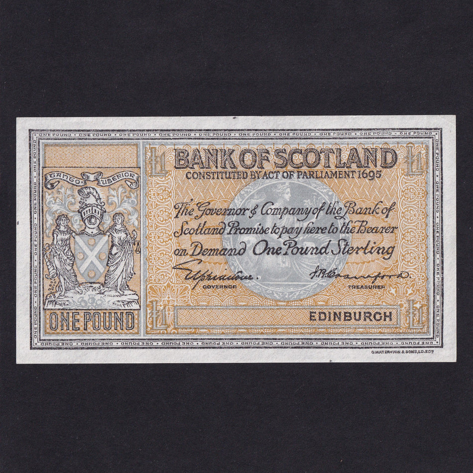 Scotland, Bank of Scotland, £1 essay uniface, c.1942, Elphinstone/ Crawford, bank arms in black, medallion light grey, unlisted, Good EF