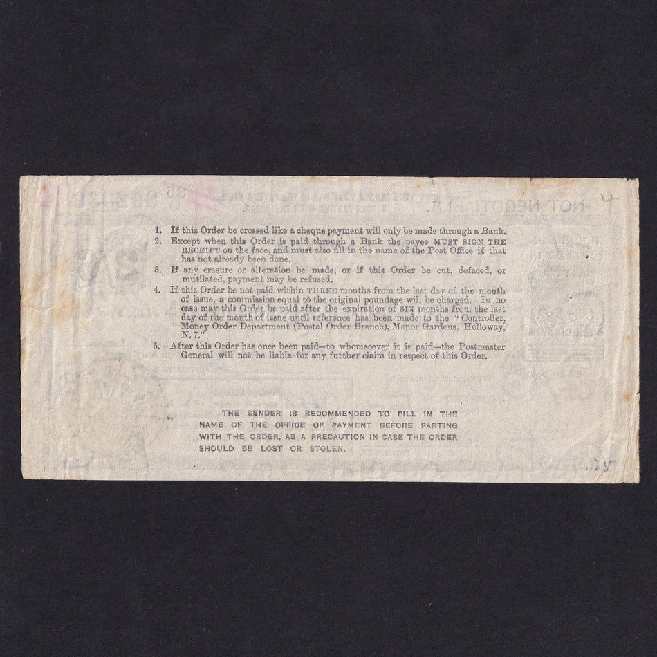 Egypt, 2 Shillings & 6 Pence/ 6 Milliemes postal order, 1927, KGV, 35C 892339, Alexandria see overprinted po A directory Vol 1 page 143, rare, Fine