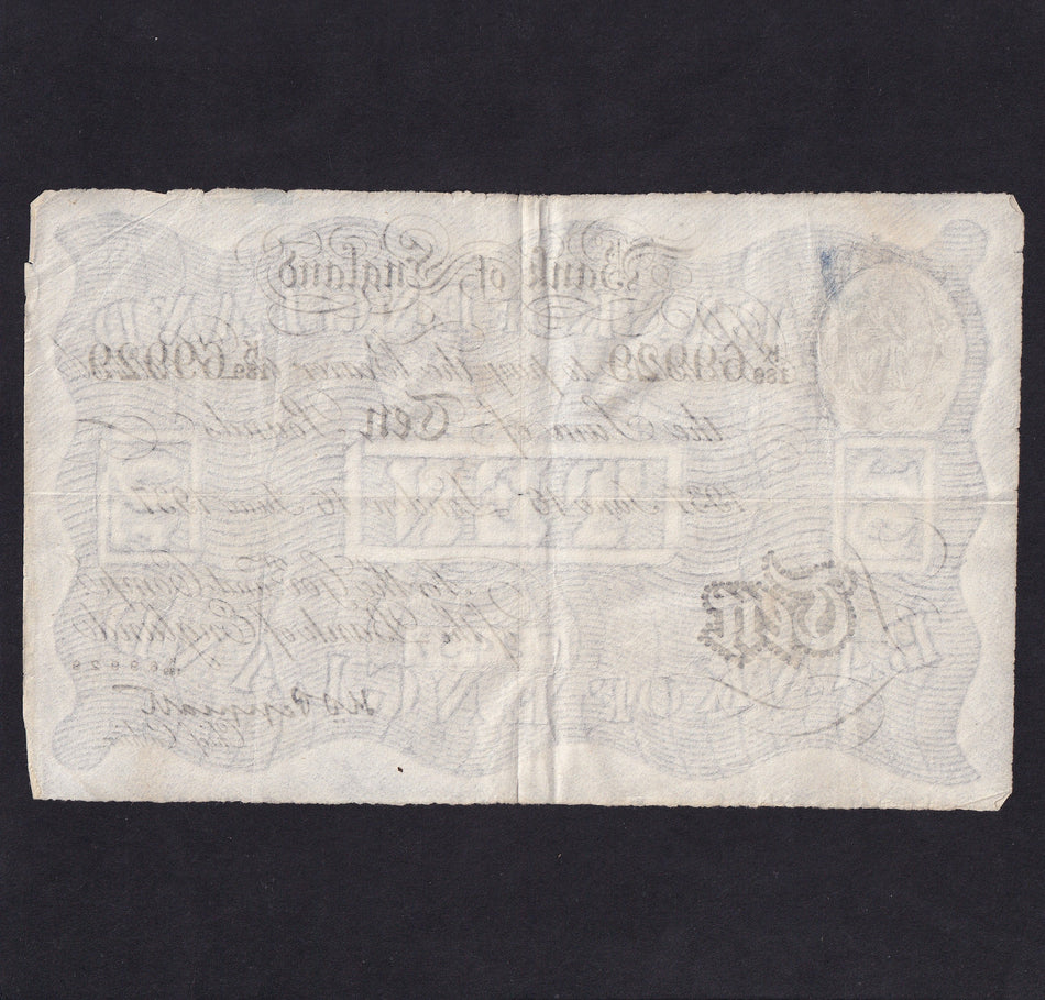 Operation Bernhard - Nazi forgery 1942-44, Peppiatt , £10, 16th June 1937, K189 69929, VF