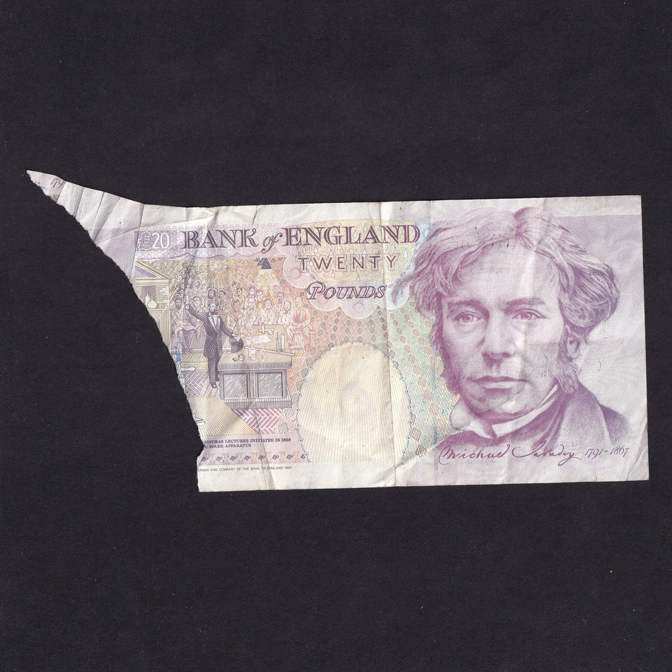 Bank of England (B371) Kentfield, £20 error, extra paper, S55, VG
