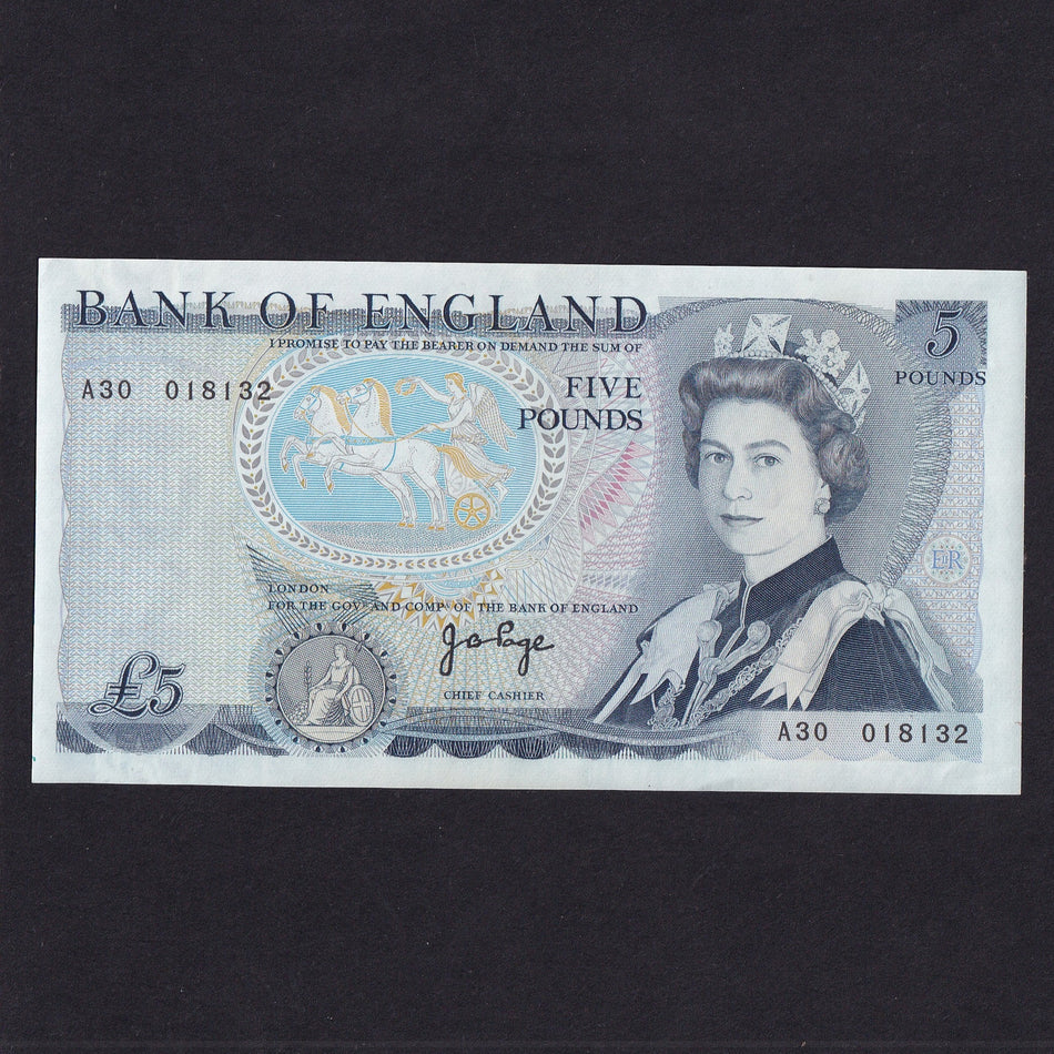 Bank of England (B332) Page, £5, A--, first series, Good EF