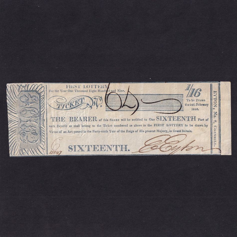Lottery ticket, 1/16th, 1810, Eyton, VF