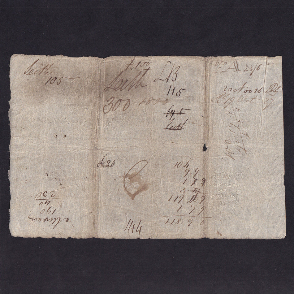 Scotland, Leith Banking Company, £20, 1st June 1825, no.19/117, pay James Ker, LB8b, holed, otherwise Fine