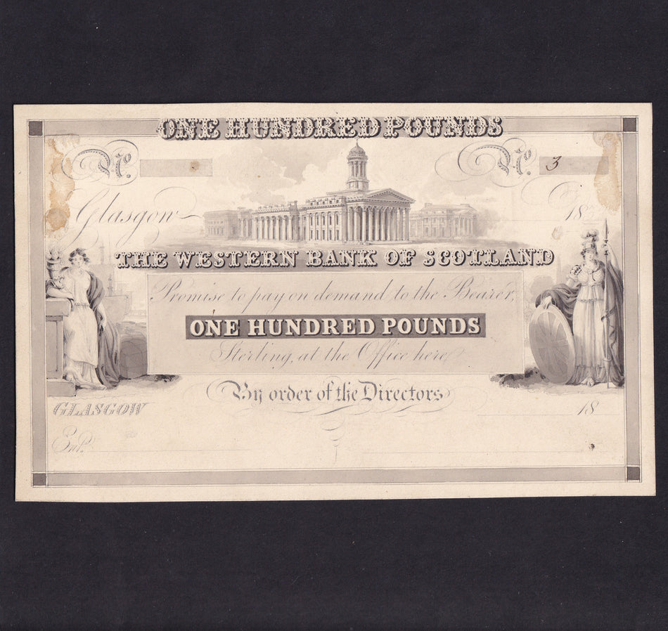 Scotland, Western Bank of Scotland, £100 artist model for design, never used, 18xx, marks, Good VF