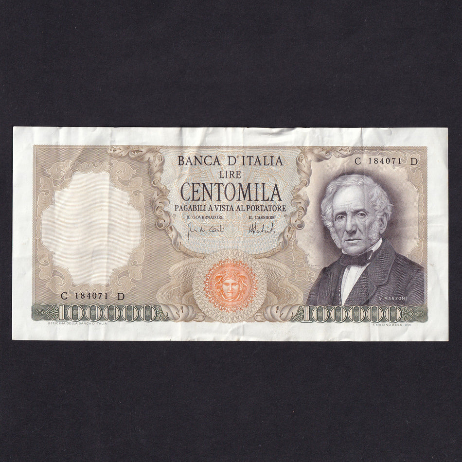 Italy (P100c) 100,000 Lire, 1974, Cari/ Barbarito, VF