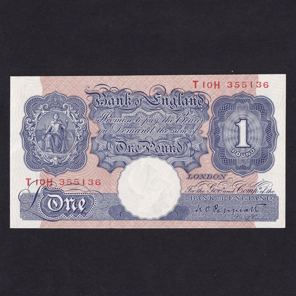Bank of England (B249) Peppiatt, £1, blue, T10H, count crease, A/UNC