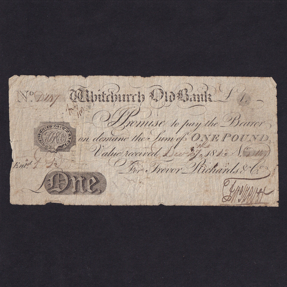 Provincial - Whitchurch Old Bank, £1, 1813, for Trevor Richards & Co., Outing 2347, VG