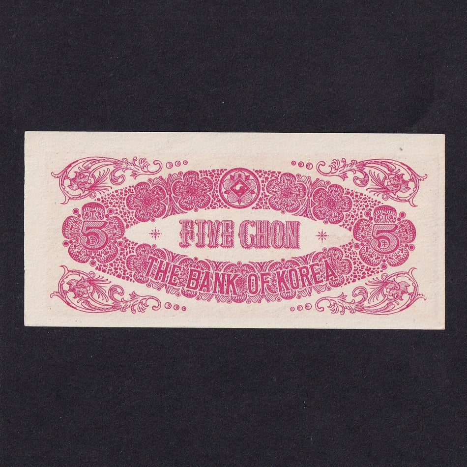 South Korea (P4) Bank of Korea, 5 Chon, 1949, UNC