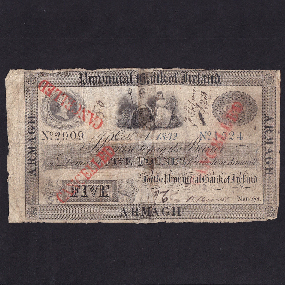 Ireland (P283) Provincial Bank of Ireland, £5, 1832, William IV, PR14, split and re-joined different halves, VG