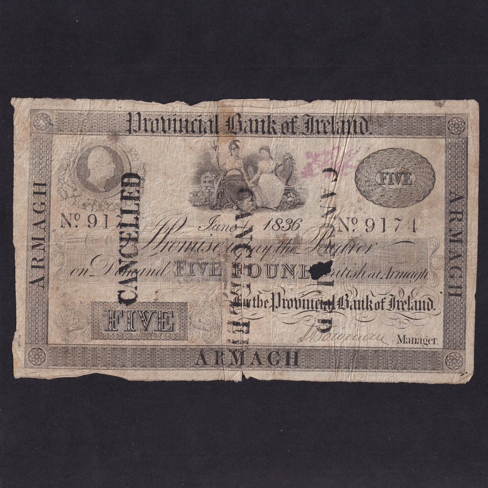 Ireland (P294) Provincial Bank of Ireland, £10, 1836, William IV, PR25, split and re-joined different halves, VG