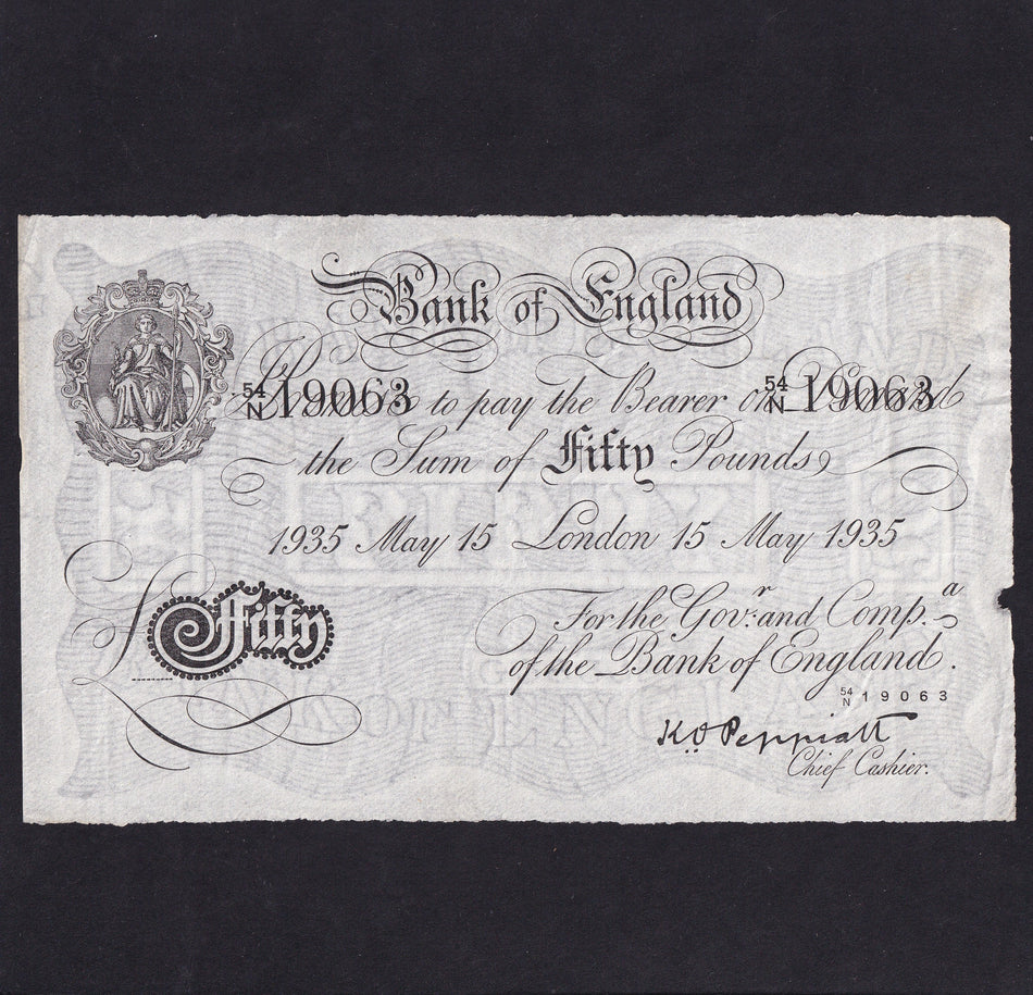 Operation Bernhard - Nazi forgery 1942-44, Peppiatt, £50, 15th May 1935, 54/N 19063, EF