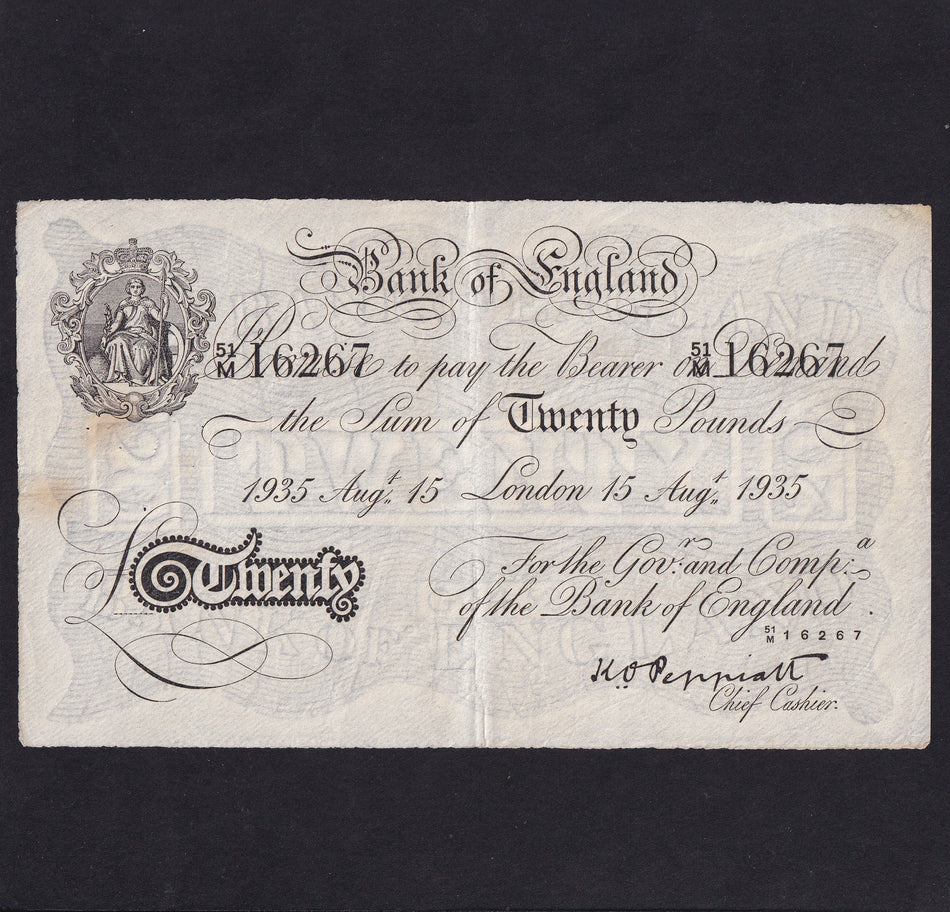 Operation Bernhard - Nazi forgery 1942-44, Peppiatt, £20, 15th August 1935, 51M 16267, rust, Fine/VF