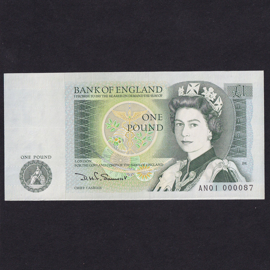 Bank of England (B341) Somerset, £1, first million & superb low serial, AN01 000087, UNC