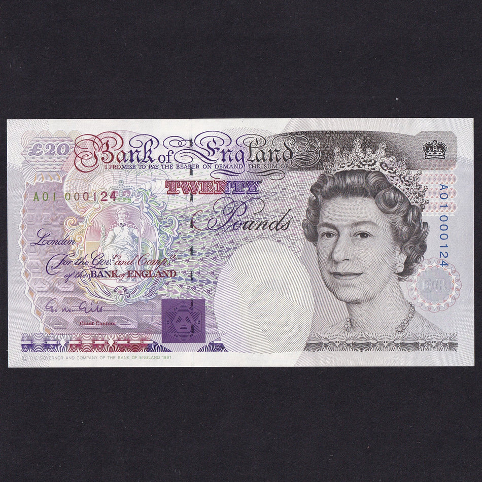 Bank of England (B358) Gill, £20, first million & superb low serial, A01 000124, UNC