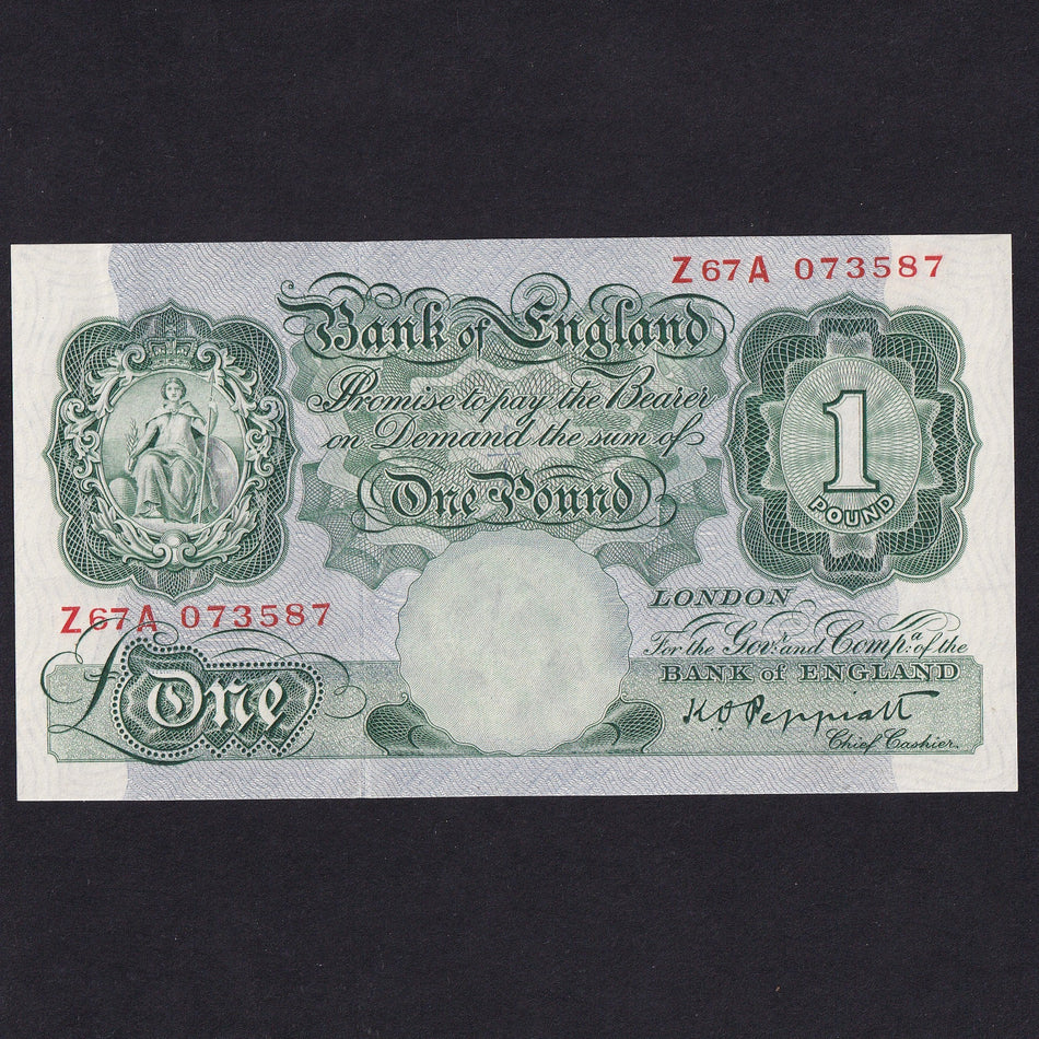 Bank of England (B260) Peppiatt, £1, with thread, Z67A 073587, paperclip indent, Good EF