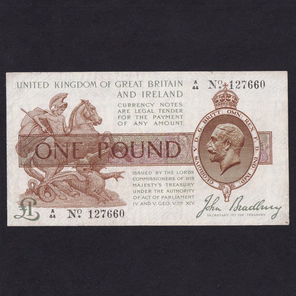 Treasury Series (T16) Bradbury, £1, A44, pressed, Fine