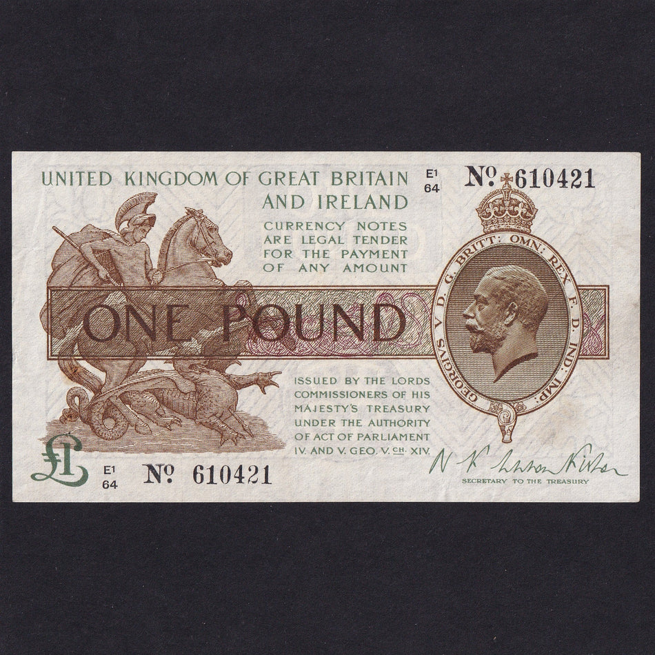 Treasury Series (T31) Fisher, £1, Ireland, E1/64, watermark composite, rust, pinhole, VF