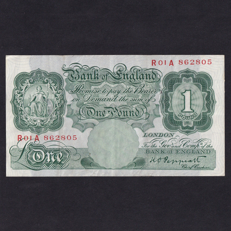 Bank of England (B258) Peppiatt, £1, 1948, first million, R01A 862805, unthreaded, large staple hole, VF