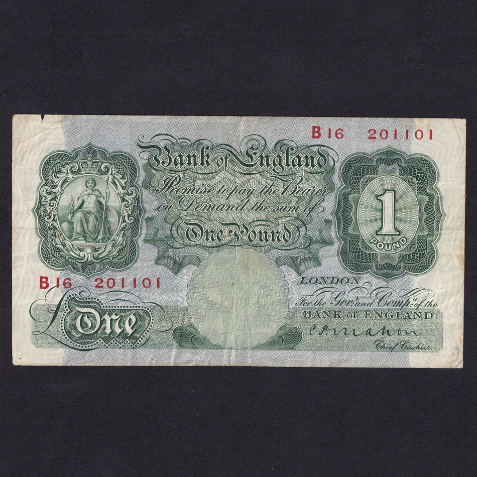 Bank of England (B212) Mahon, £1, B16, edge nick, VG