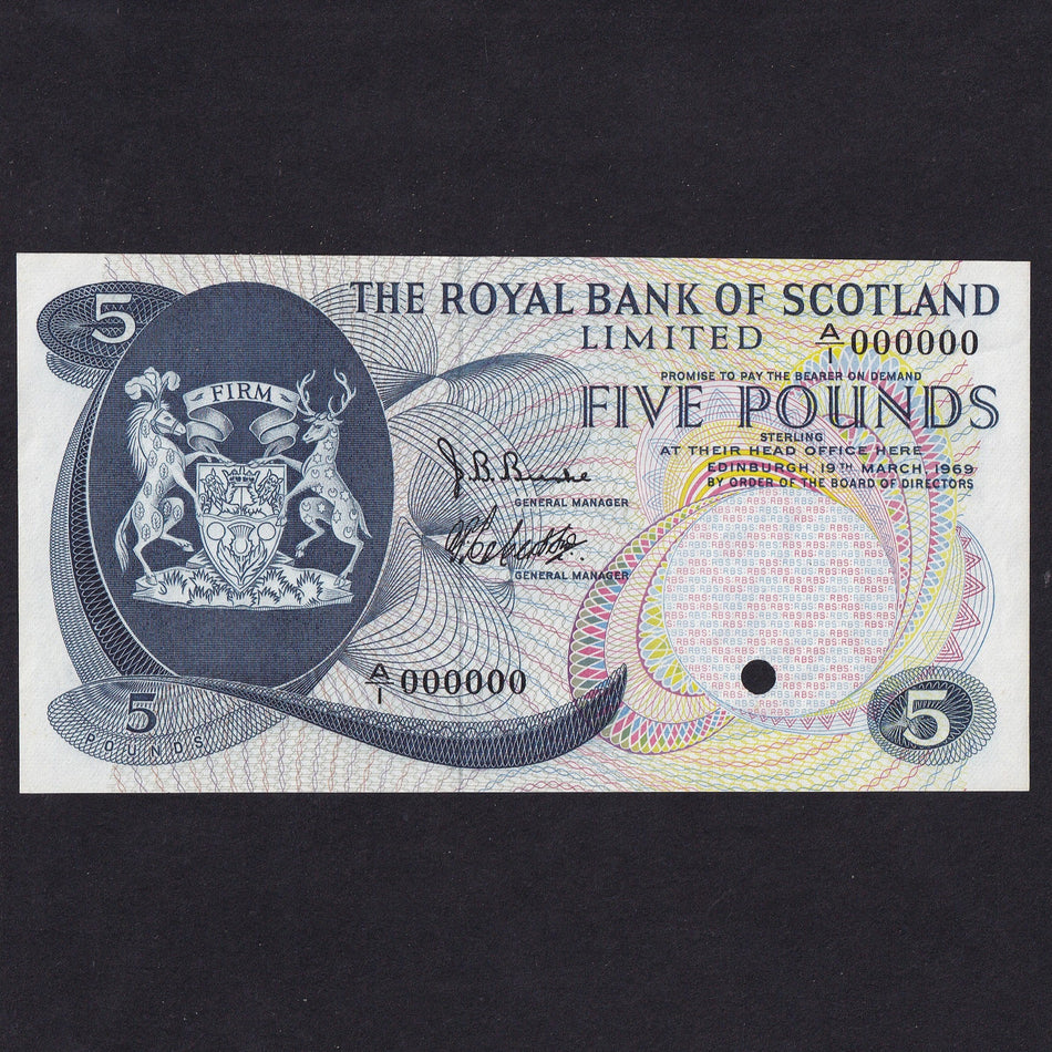 Scotland (P330s) Royal Bank of Scotland, £5 specimen, 1969, Burke/ Robertson, A/1 00000, RB70, UNC
