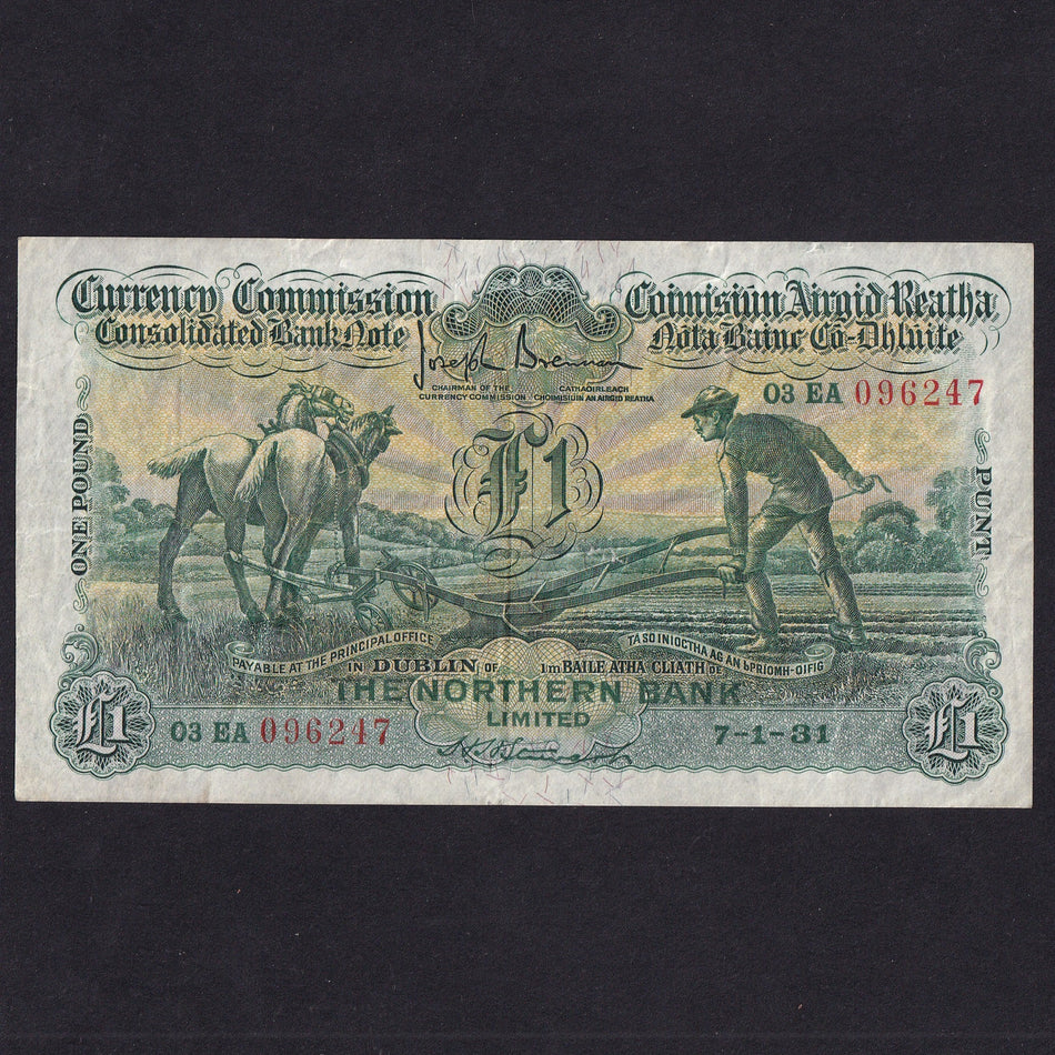 Ireland (P32b) Northern Bank, £1, 7th January 1931, ploughman, 03EA 096247, PMI CNO5, Good VF